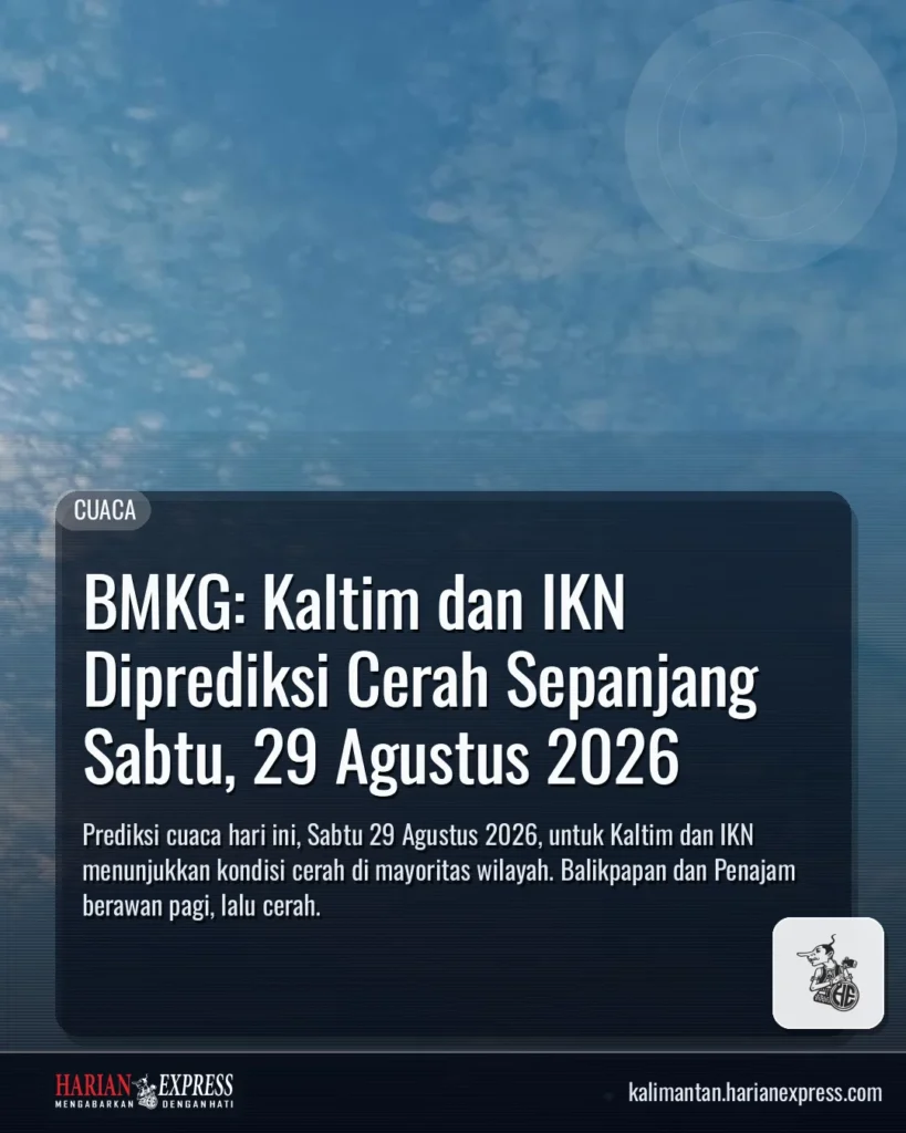 BMKG: Kaltim dan IKN Diprediksi Cerah Sepanjang Sabtu, 29 Agustus 2026