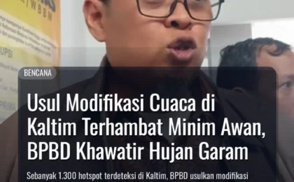 Usul Modifikasi Cuaca di Kaltim Terhambat Minim Awan, BPBD Khawatir Hujan Garam