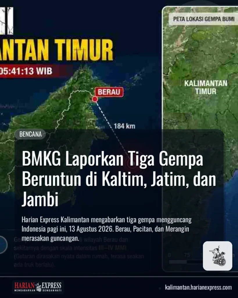 BMKG Laporkan Tiga Gempa Beruntun di Kaltim, Jatim, dan Jambi